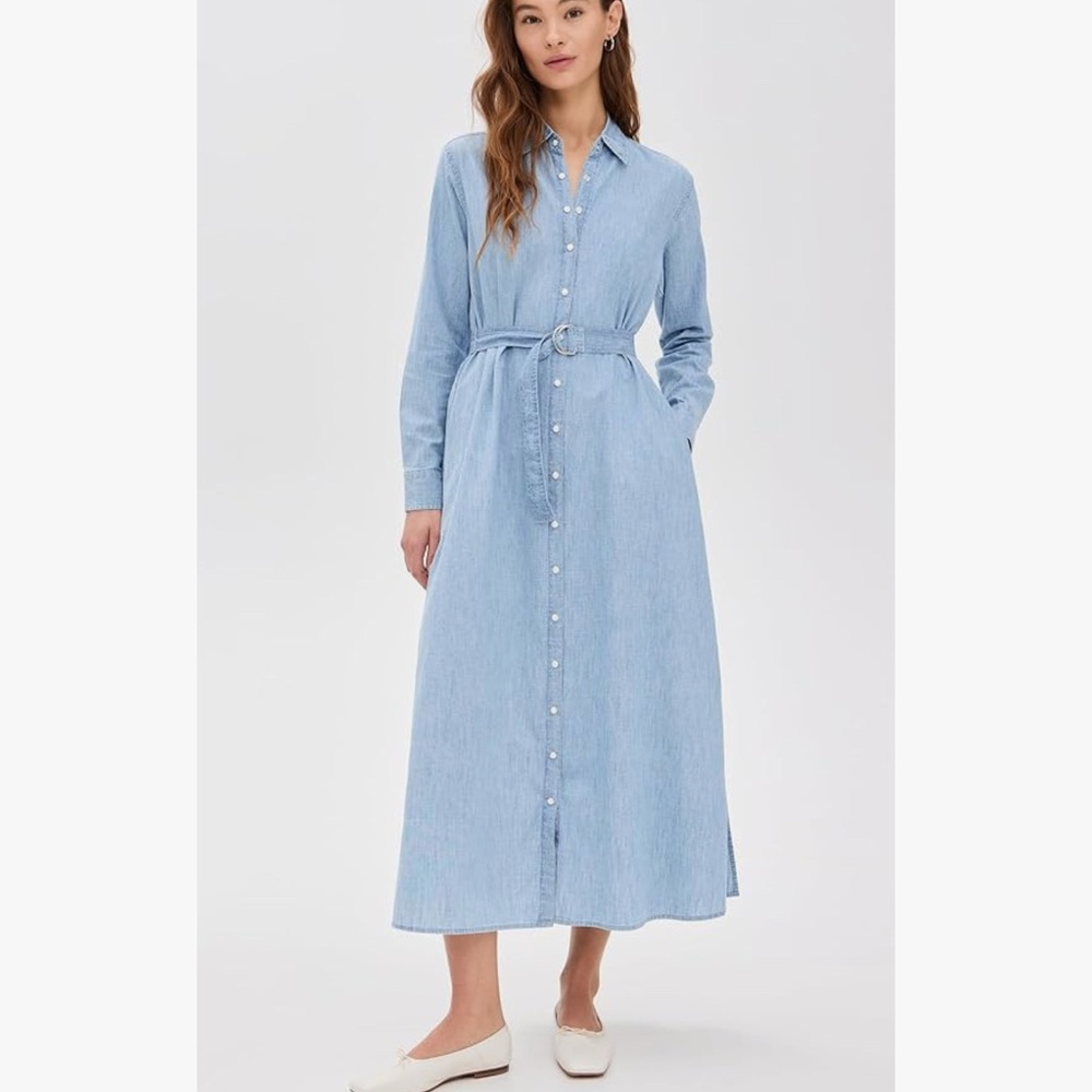 XiRENA Blue Long Sleeve Shirt Dress with Slit